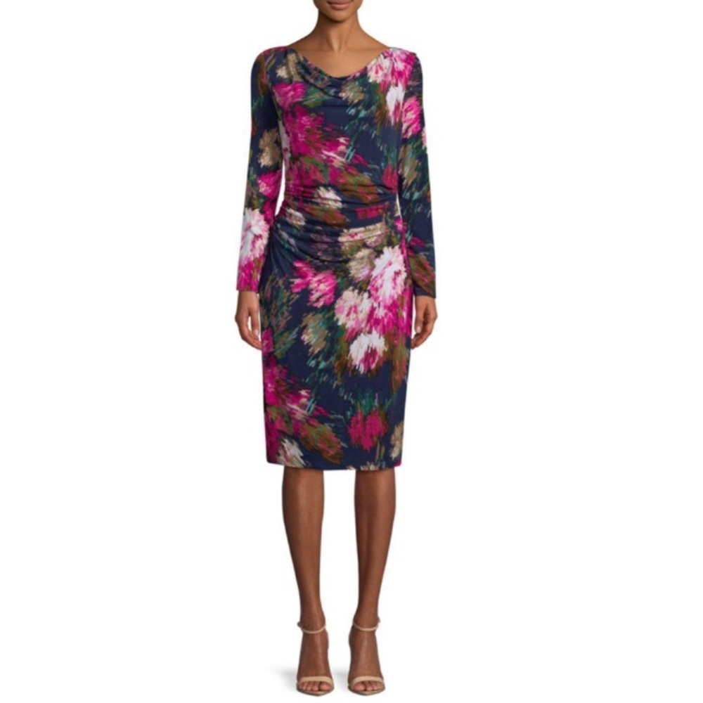 David Meister | Navy Floral-Print Chic Dress 4